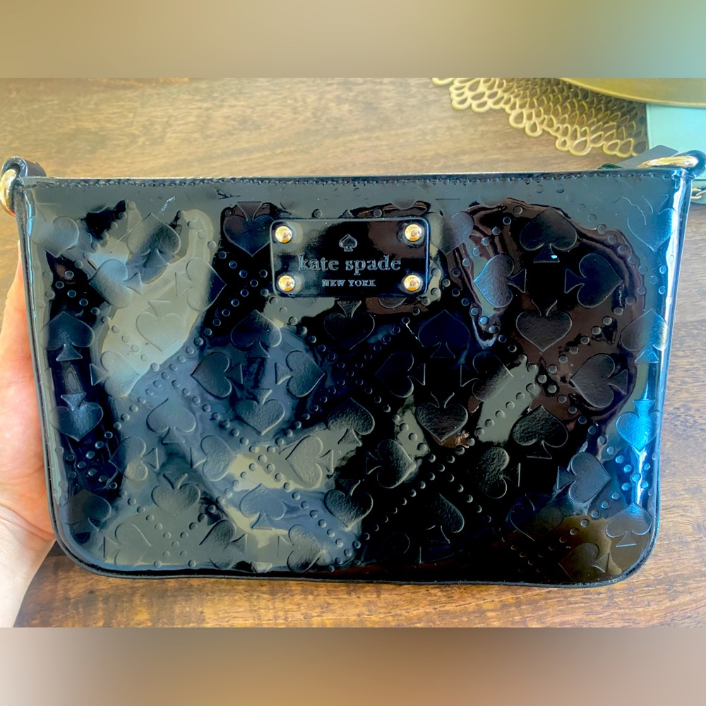kate spade black shiny leather clutch!